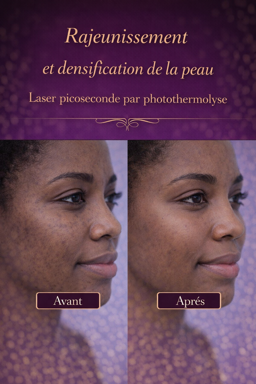 Rajeunissement, densification, raffermissement non ablatif et éclaircissement de la peau par photothermolyse, laser picoseconde