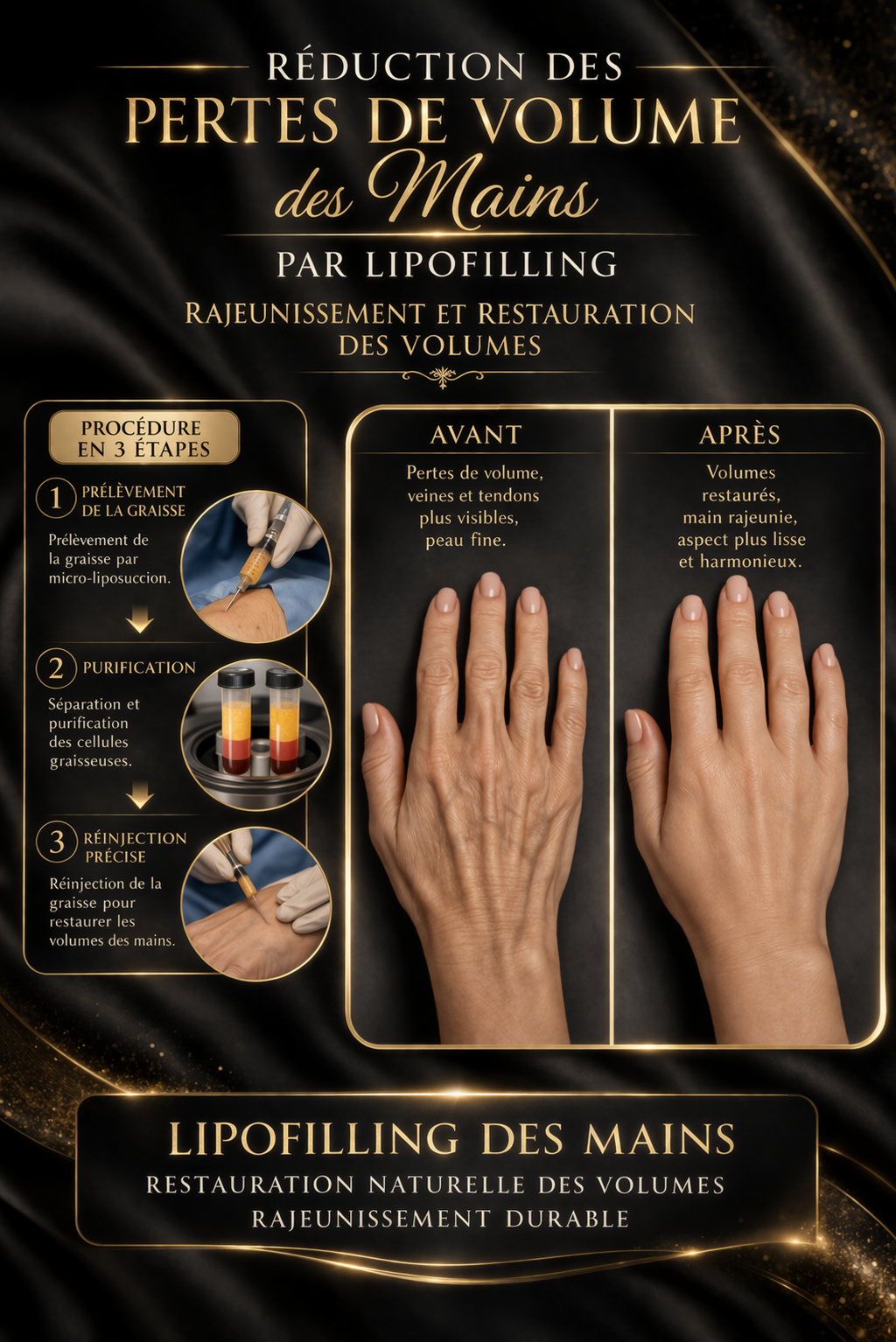 Réduction des pertes de volume des mains par lipofilling, rajeunissement et restauration des volumes