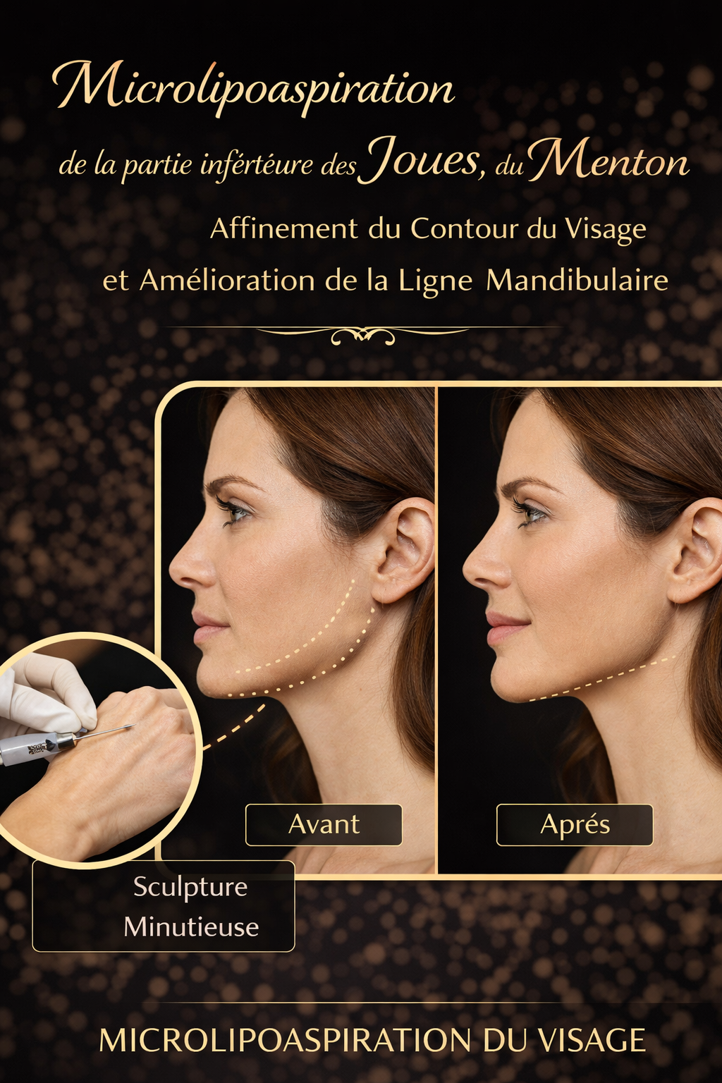 Micro lipo aspiration du menton et de la partie inférieure des joues, affinement du contour du visage et amélioration de la ligne mandibulaire