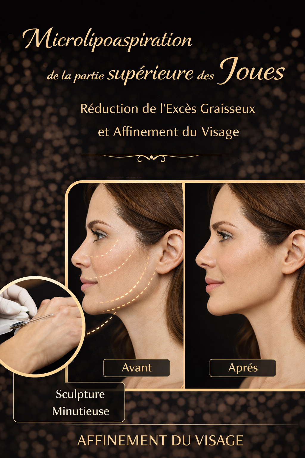Micro lipo aspiration de la partie supérieure des joues, réduction de l’excès graisseux et affinement du visage