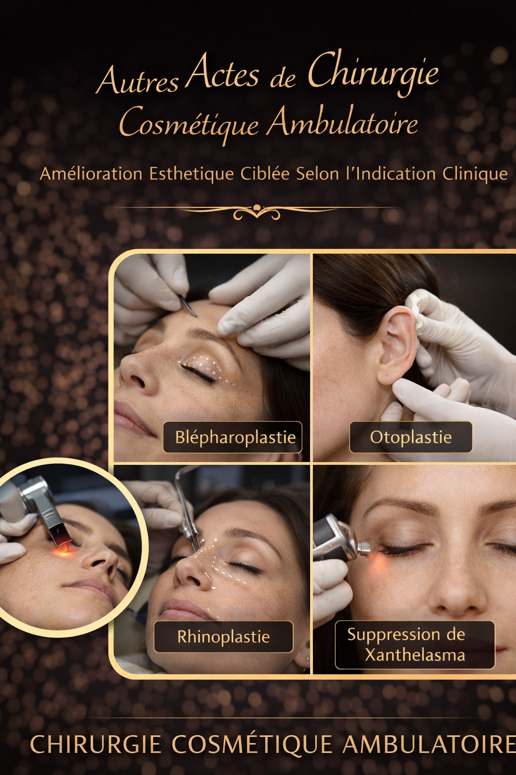 Autres actes de chirurgie cosmétique ambulatoire, amélioration esthétique ciblée selon l’indication clinique