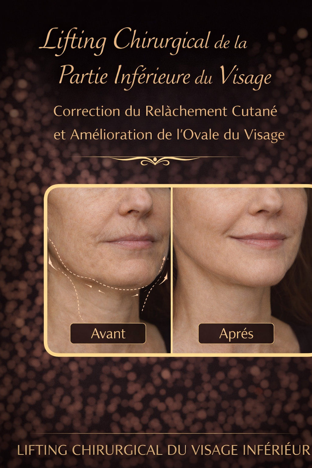 Lifting chirurgical de la partie inférieure du visage, correction du relâchement cutané et amélioration de l’ovale du visage