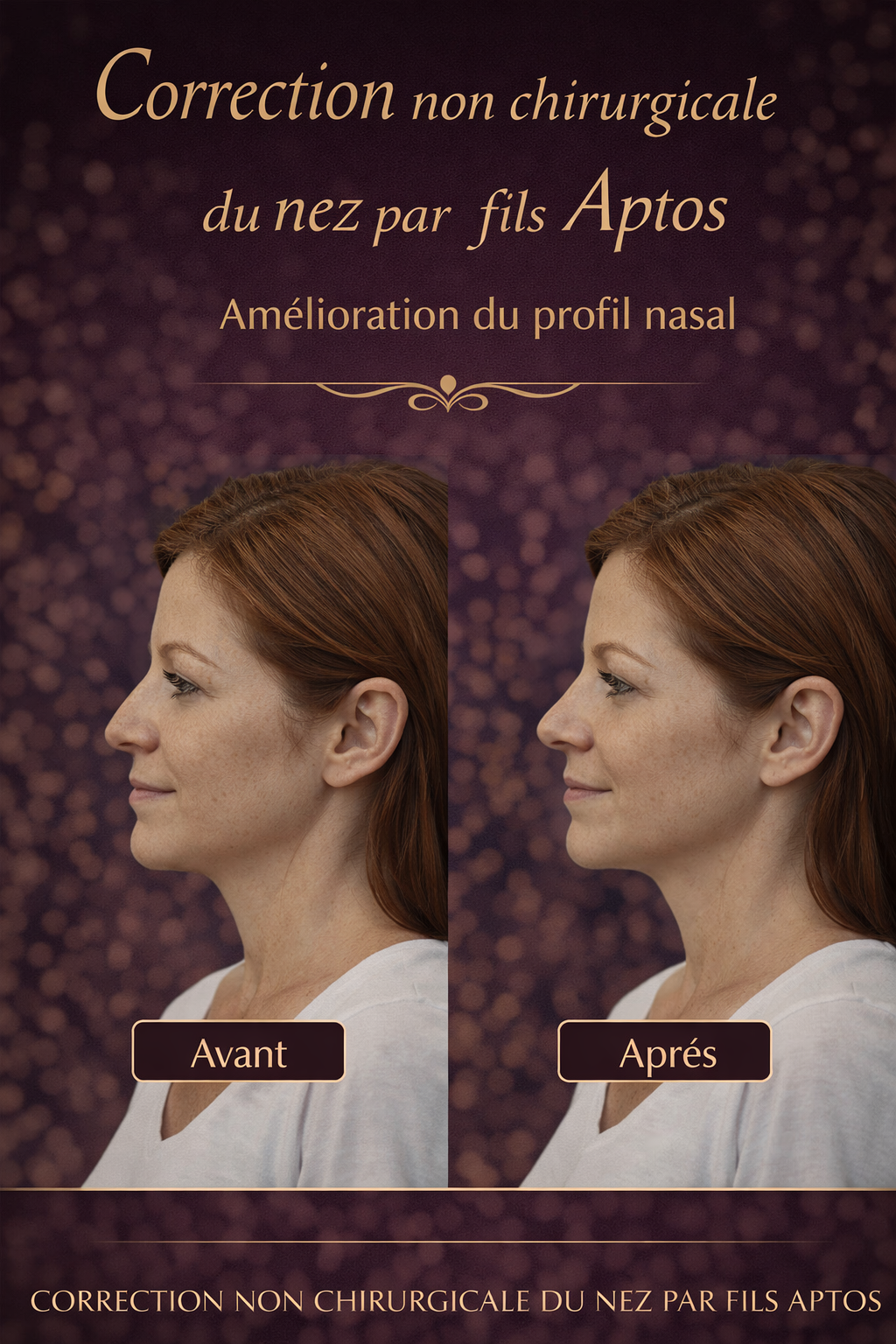 Correction non chirurgicale du nez par fils Aptos, amélioration du profil nasal