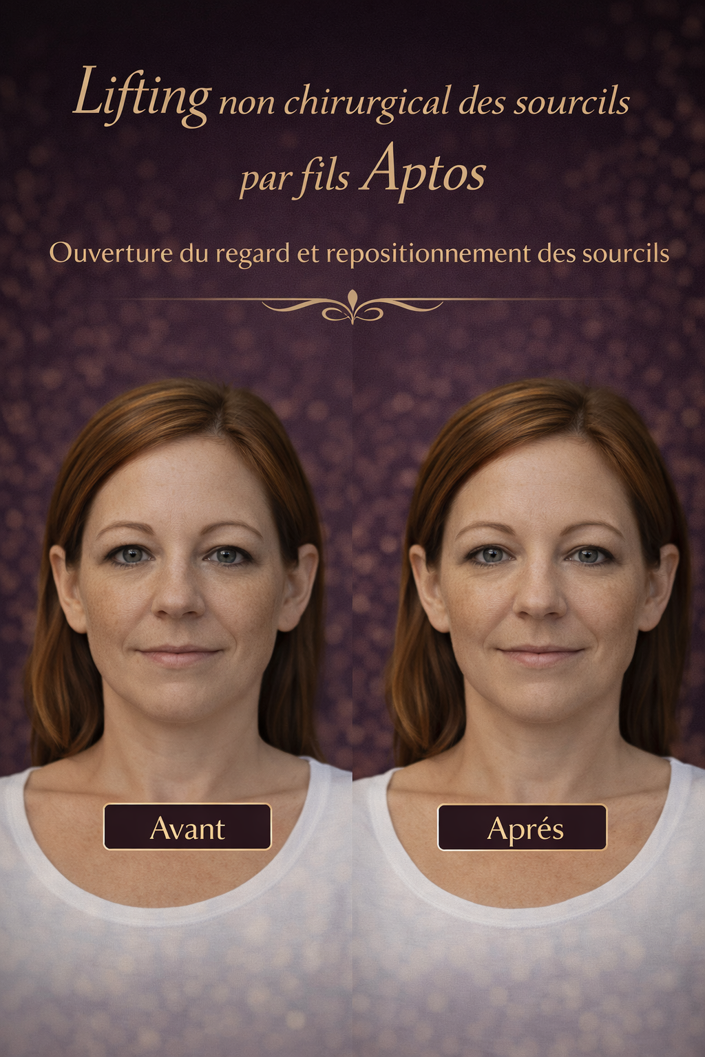Lifting non chirurgical des sourcils par fils Aptos, ouverture du regard et repositionnement des sourcils