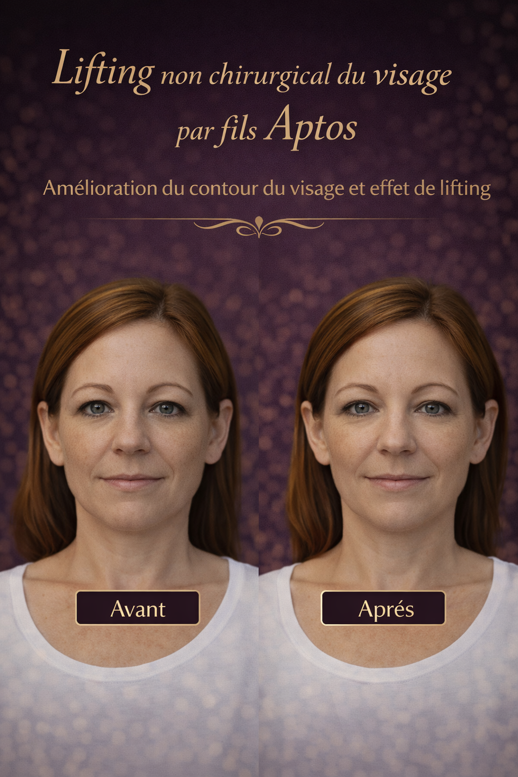 Lifting non chirurgical du visage par fils Aptos, amélioration du contour du visage et effet de lifting