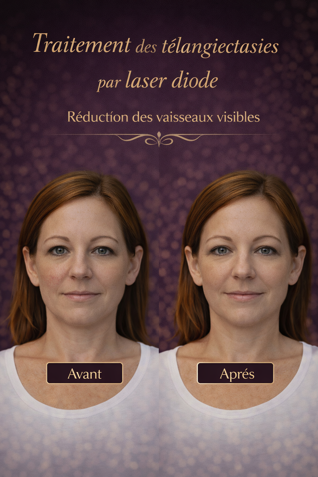 Traitement des télangiectasies au laser diode, disparition des vaisseaux visibles